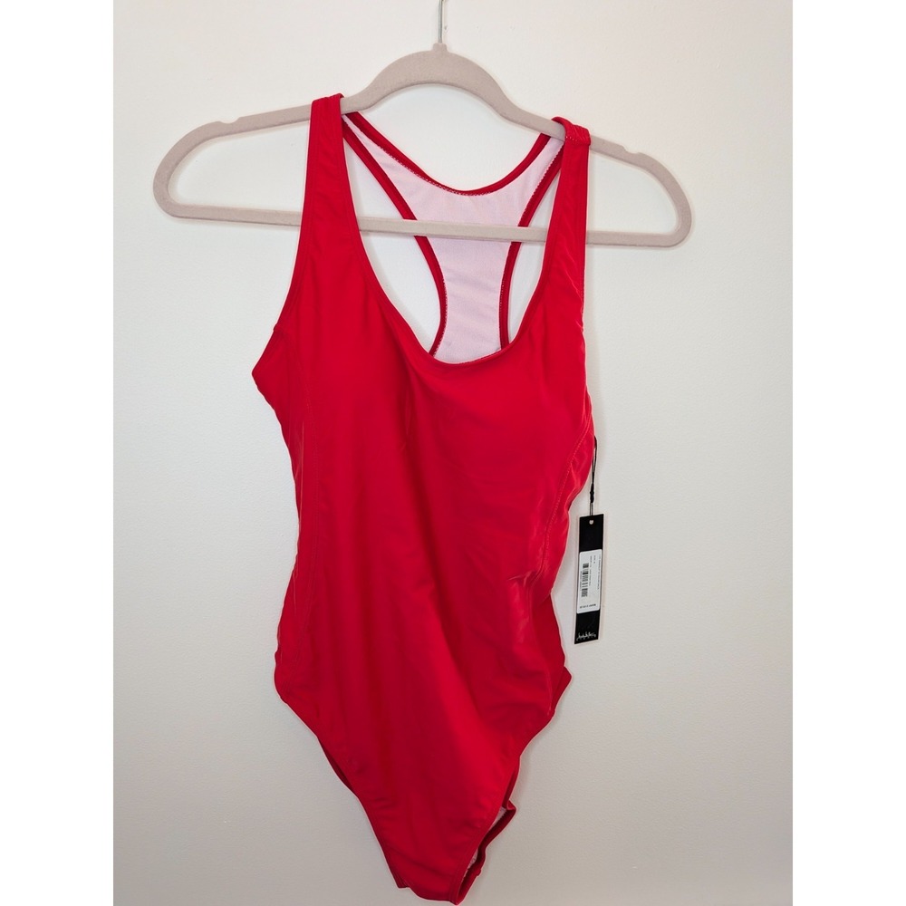 Nicole Miller Studio Womens Med Red Baywatch Racerback Swimsuit Pool Party